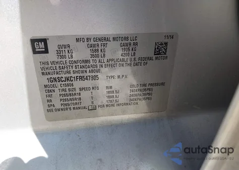 2015 Chevrolet Suburban Lt from USA, damaged, VIN 1GNSCJKC1FR547805